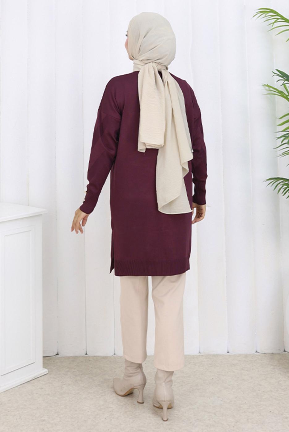 Tesettür giyim BORDO DESENLİ TRİKO HIRKA T 3913