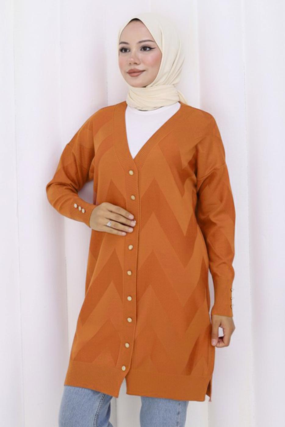 Tesettür giyim KAHVE DESENLİ TRİKO HIRKA T 3913