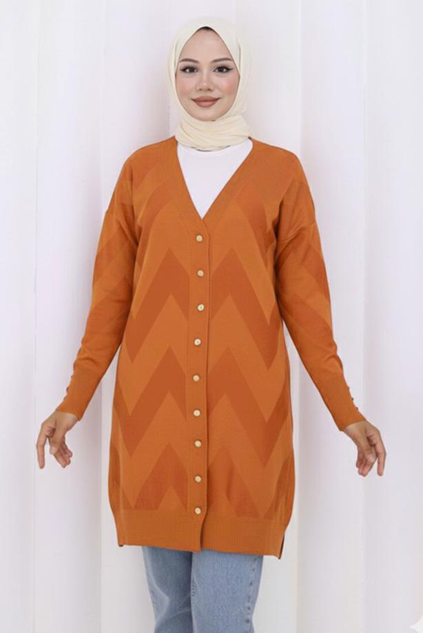 Tesettür giyim KAHVE T 3913 BN UZUN MERSERİZE HIRKA - TRENDTESETTÜR