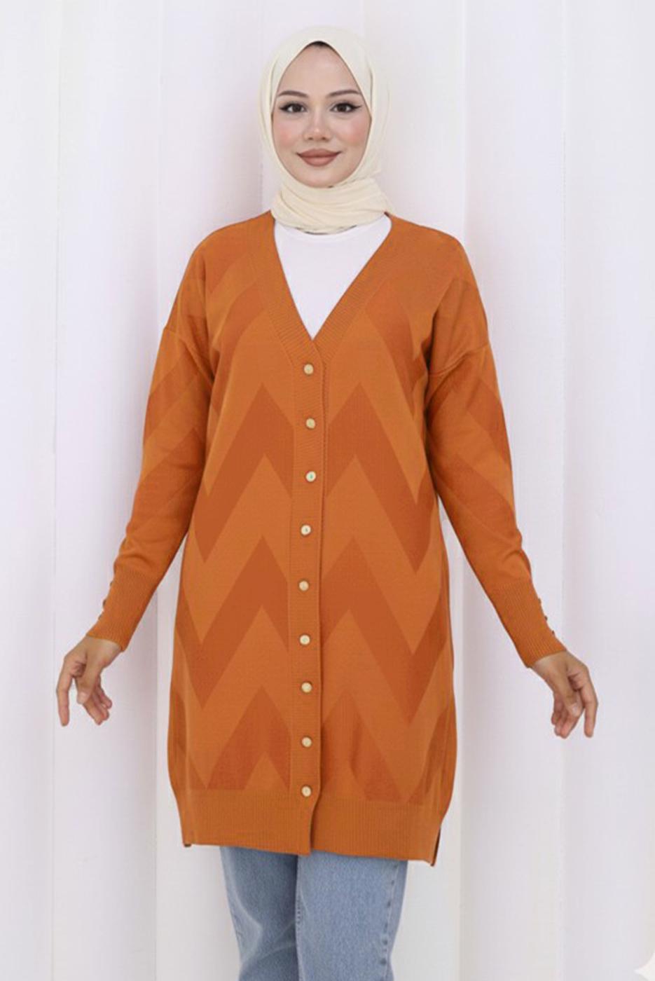 Tesettür giyim KAHVE DESENLİ TRİKO HIRKA T 3913