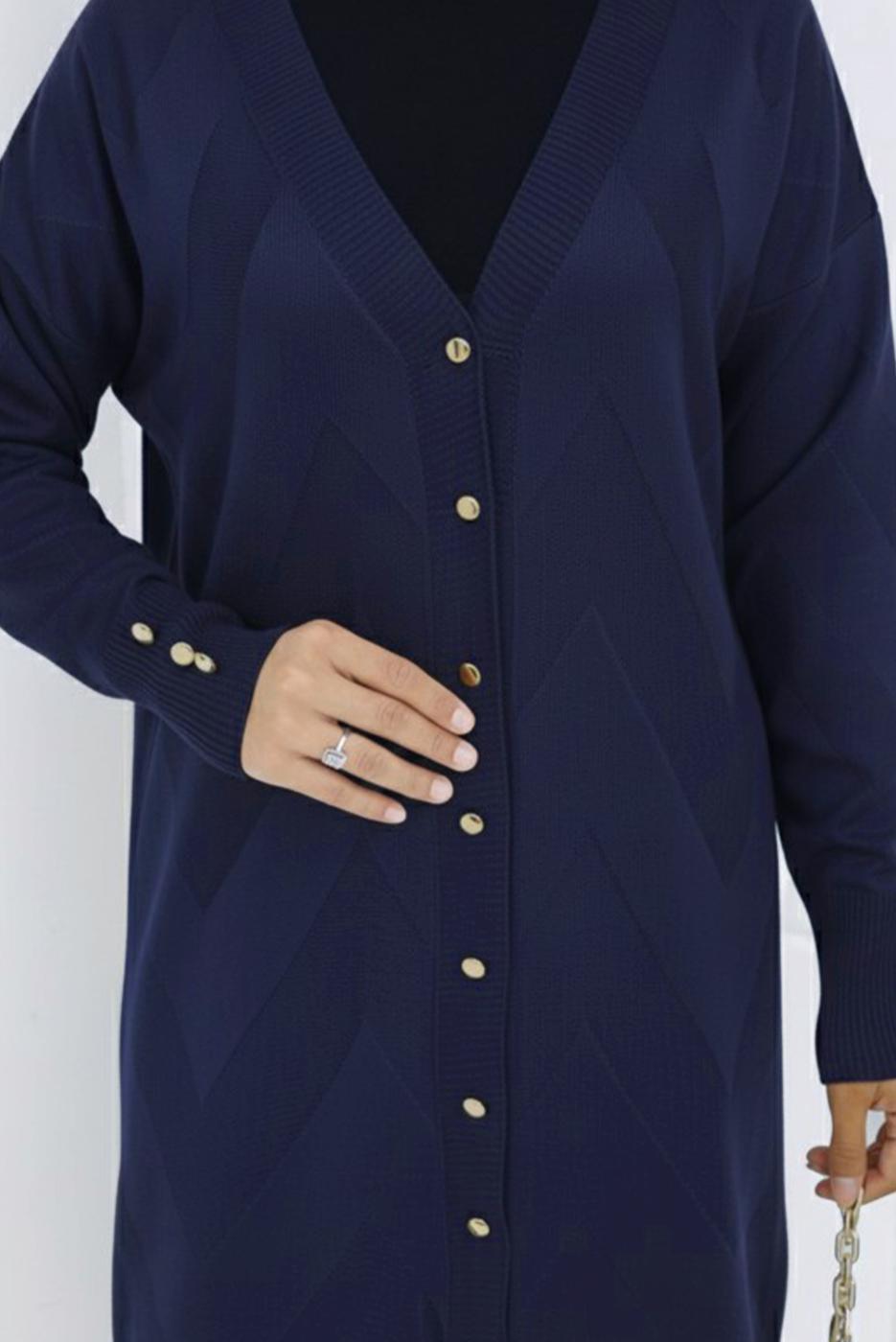 Tesettür giyim LACİVERT DESENLİ TRİKO HIRKA T 3913