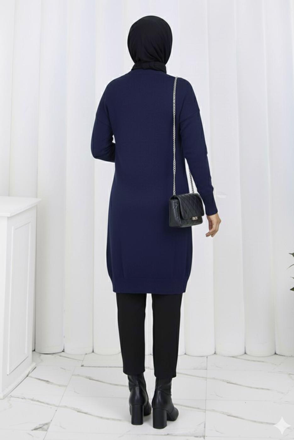 Tesettür giyim LACİVERT DESENLİ TRİKO HIRKA T 3913