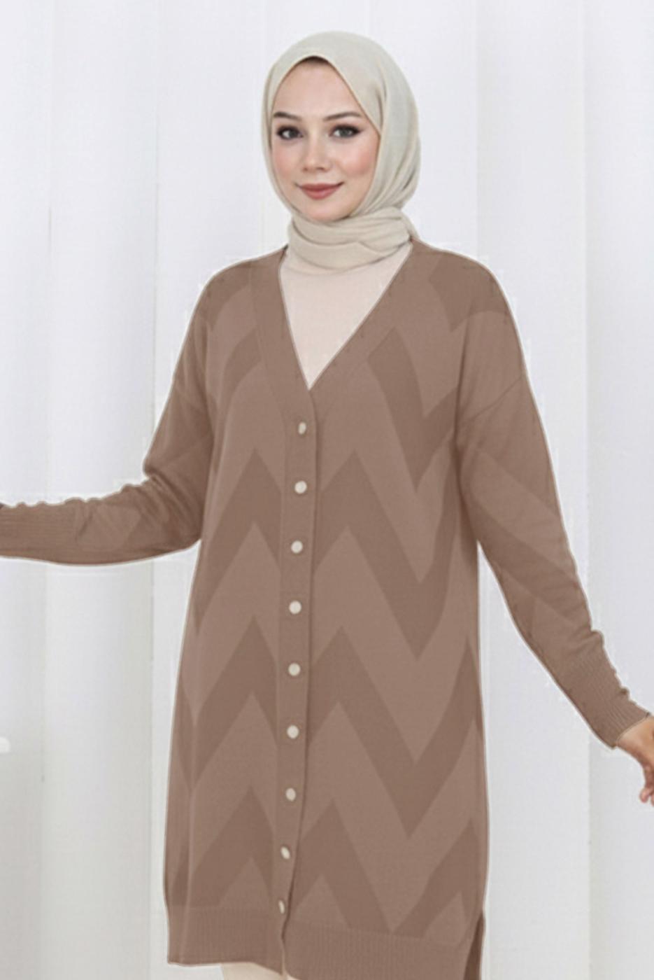 Tesettür giyim VİZON DESENLİ TRİKO HIRKA T 3913