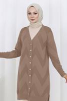 Tesettür giyim VİZON DESENLİ TRİKO HIRKA T 3913