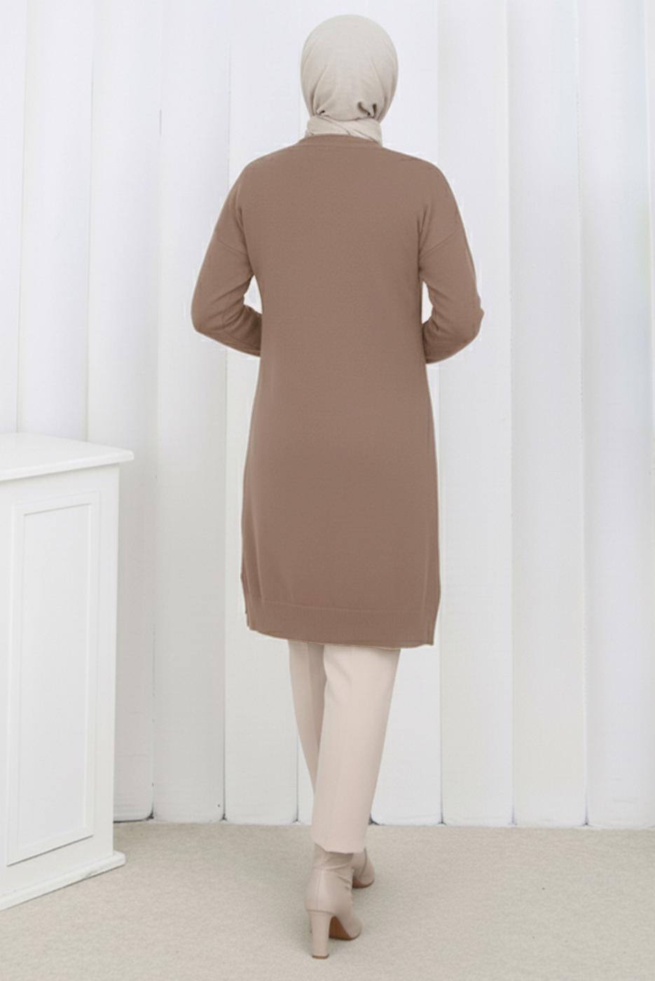 Tesettür giyim VİZON DESENLİ TRİKO HIRKA T 3913