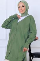 Tesettür giyim YEŞİL DESENLİ TRİKO HIRKA T 3913