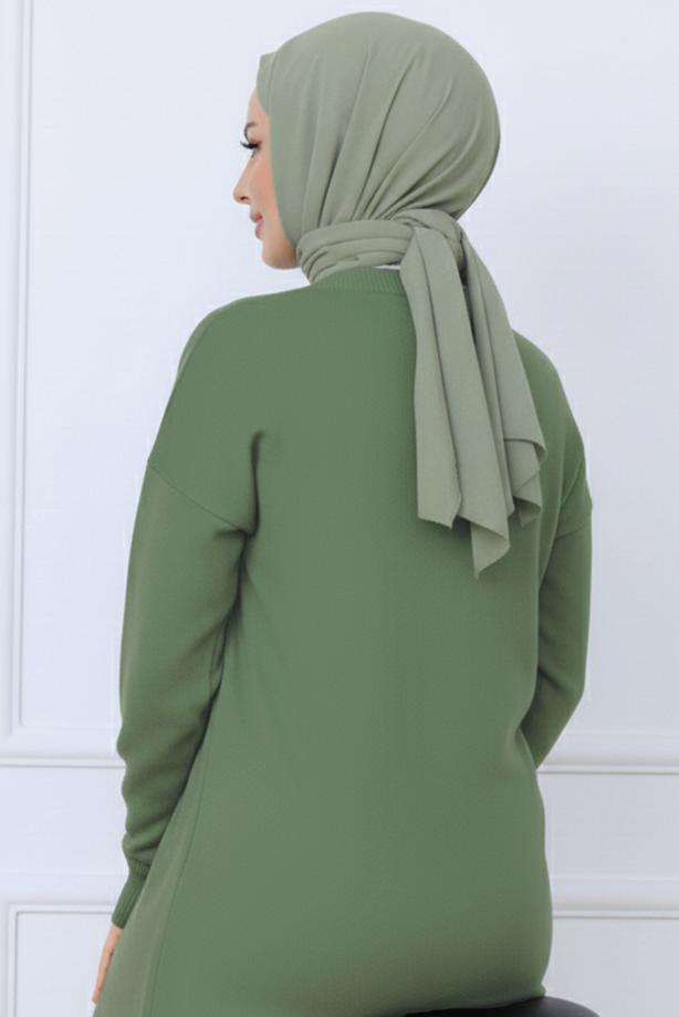 Tesettür giyim YEŞİL DESENLİ TRİKO HIRKA T 3913 - TRENDTESETTÜR