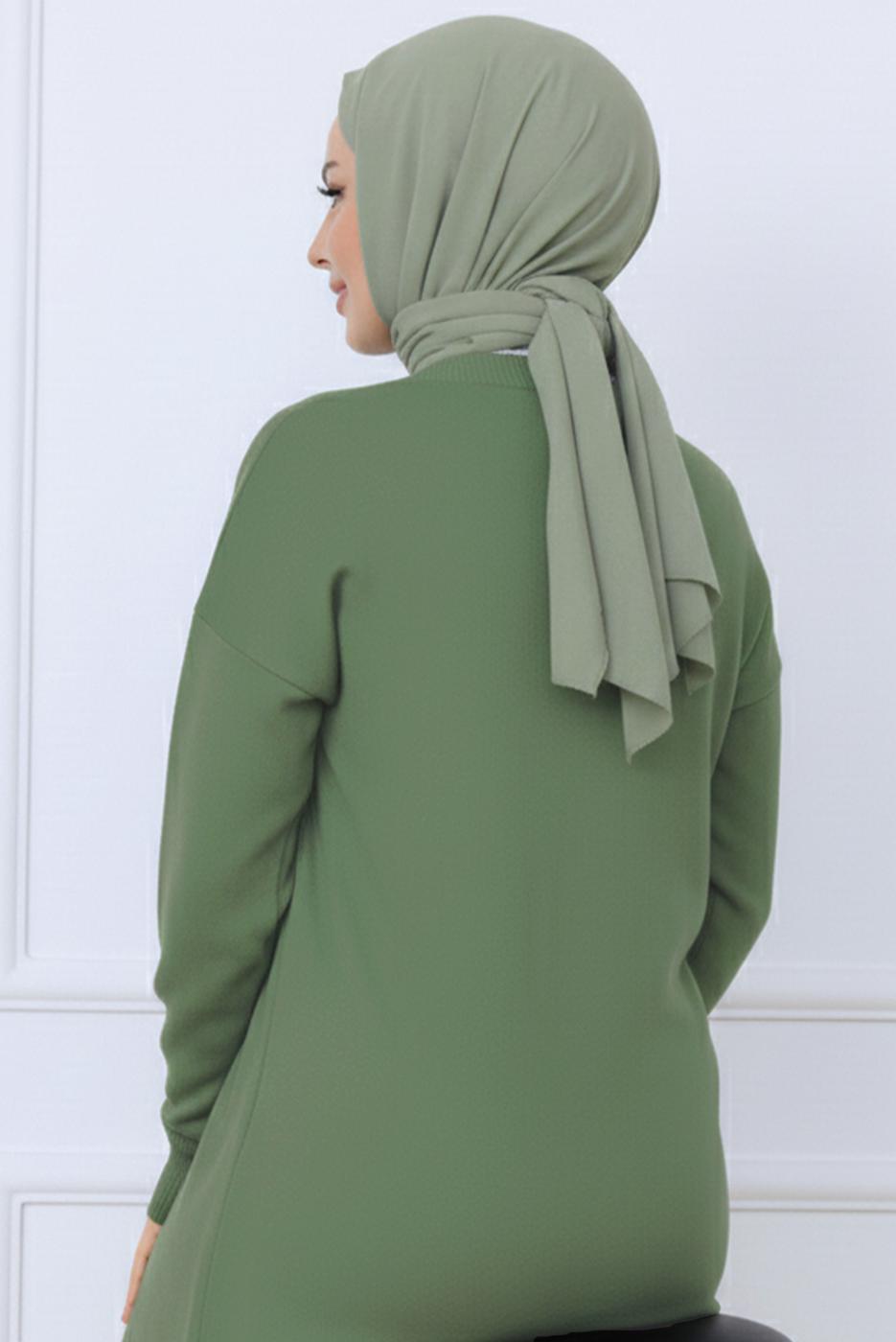 Tesettür giyim YEŞİL DESENLİ TRİKO HIRKA T 3913