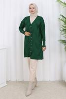 Tesettür giyim YEŞİL DESENLİ TRİKO HIRKA T 3913