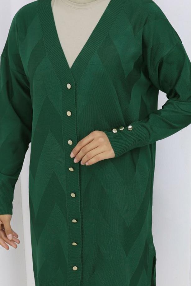 Tesettür giyim YEŞİL DESENLİ TRİKO HIRKA T 3913 - TRENDTESETTÜR