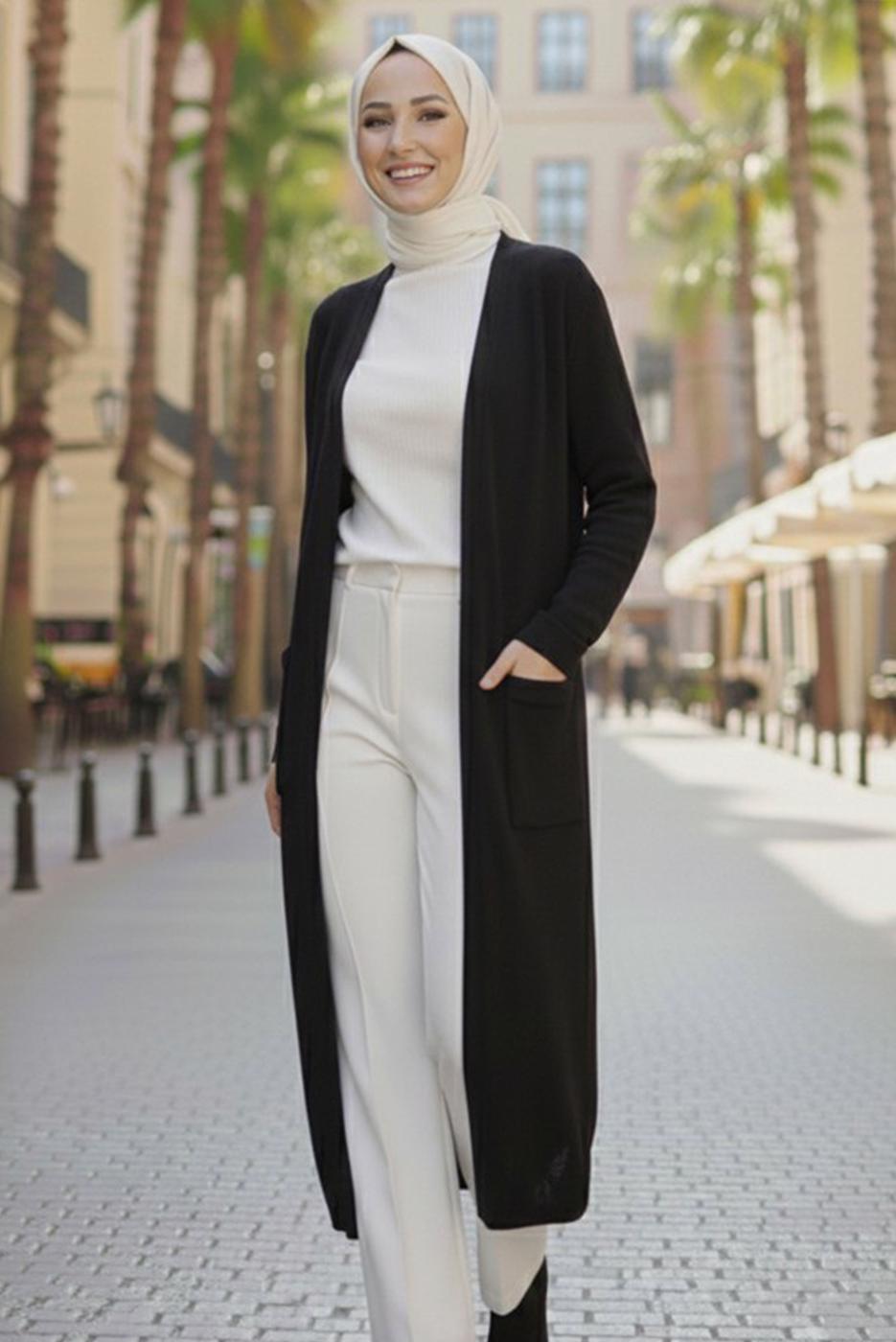 Tesettür giyim SİYAH TRİKO HIRKA T 5417