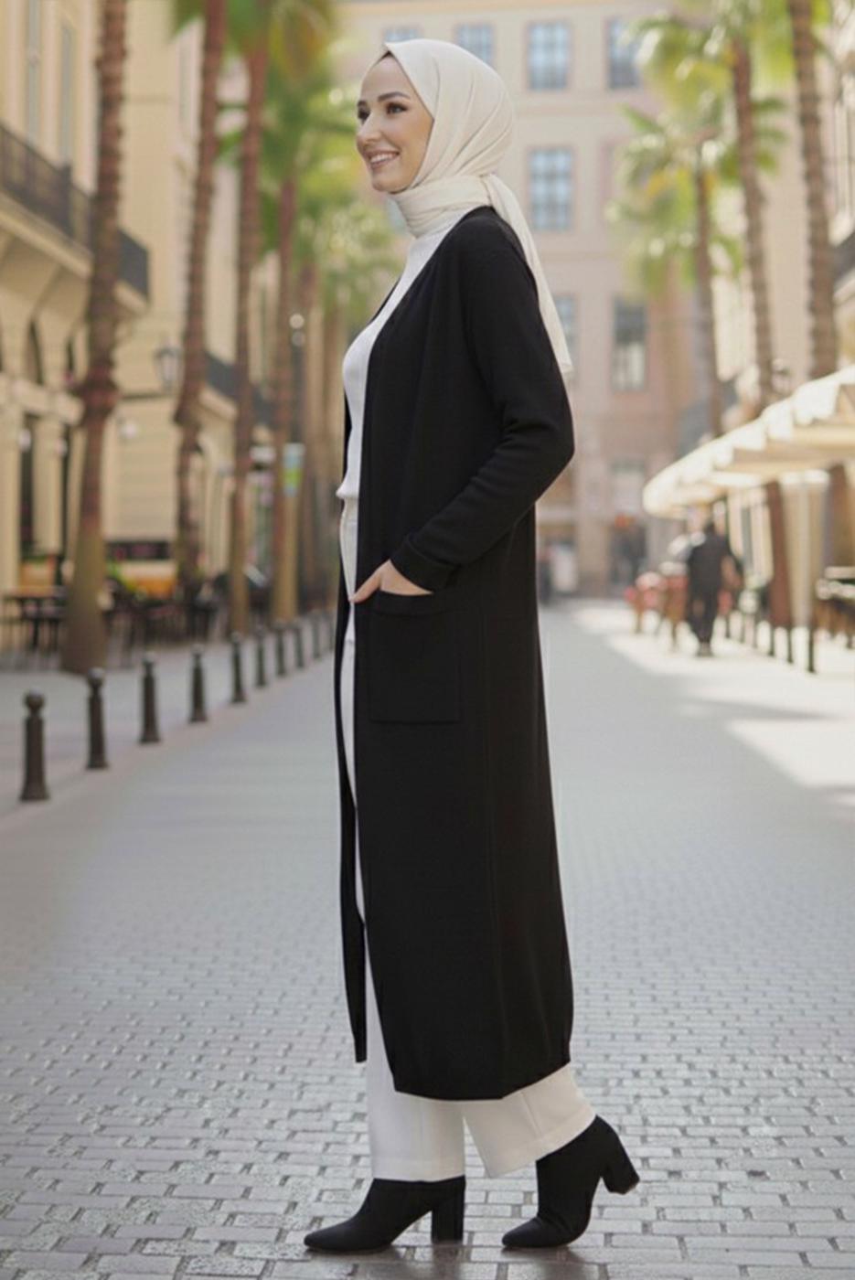 Tesettür giyim SİYAH TRİKO HIRKA T 5417