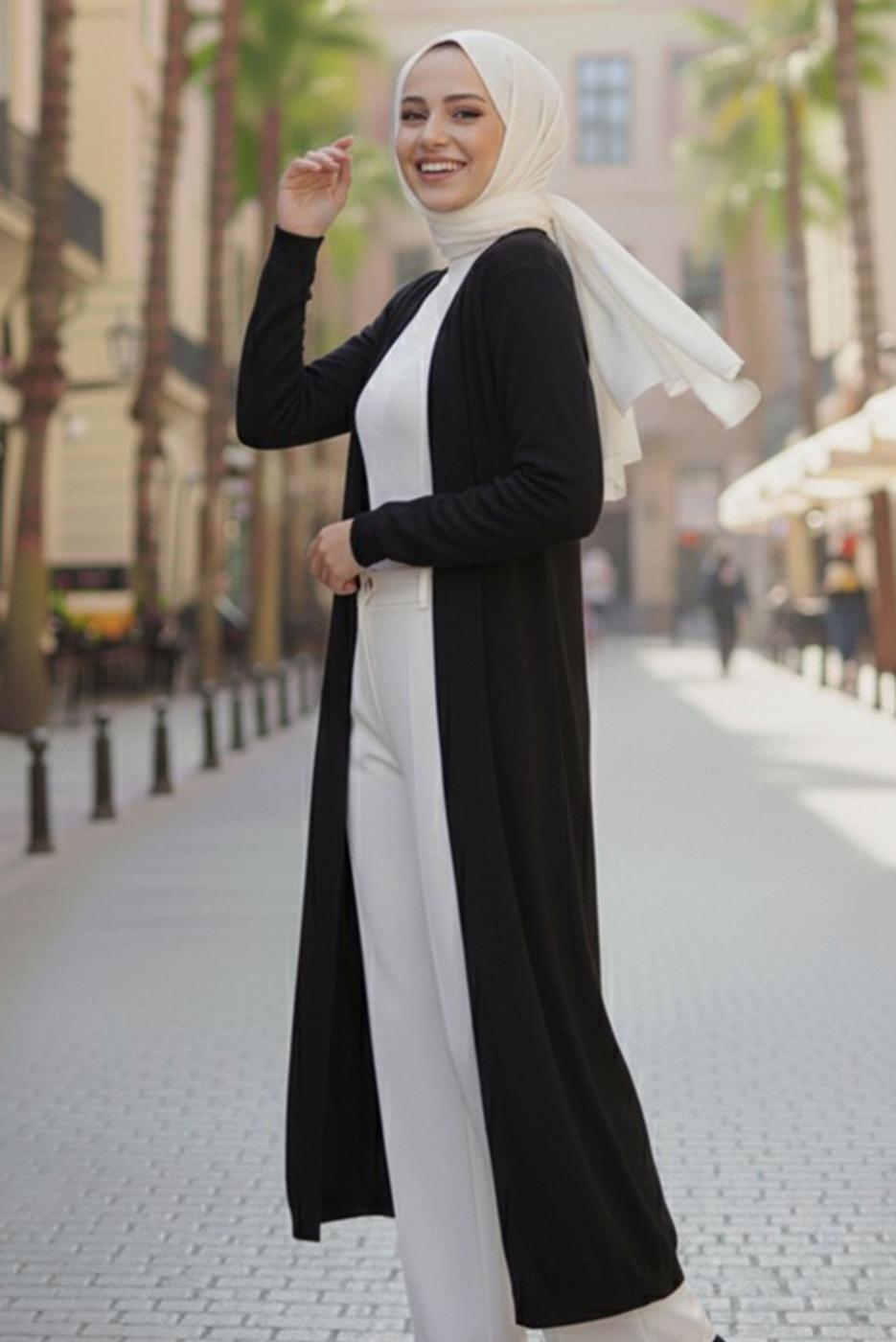 Tesettür giyim SİYAH TRİKO HIRKA T 5417