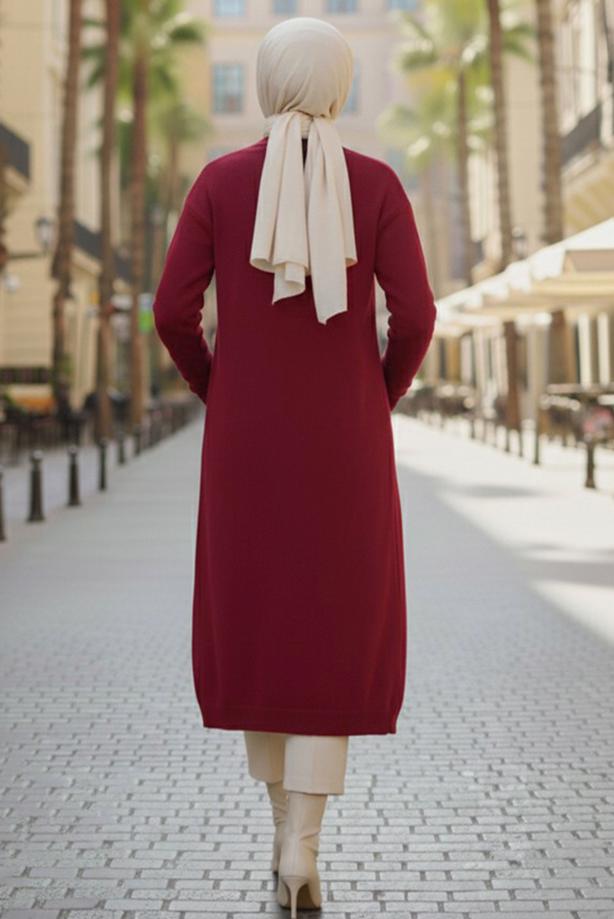 Tesettür giyim BORDO TRİKO HIRKA T 5417 - TRENDTESETTÜR