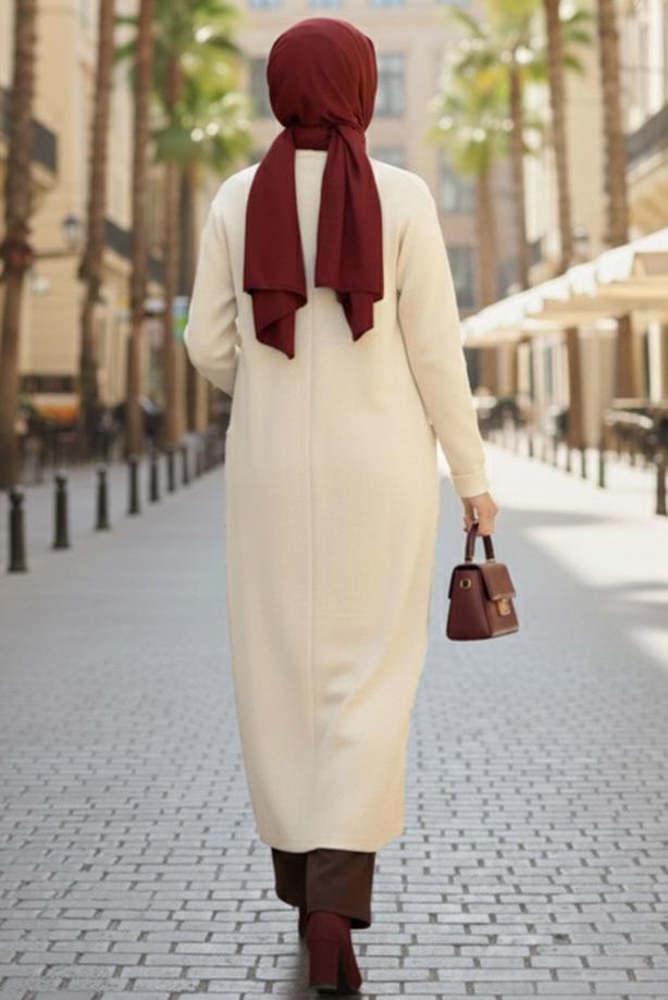 Tesettür giyim EKRU TRİKO HIRKA T 5417 - TRENDTESETTÜR