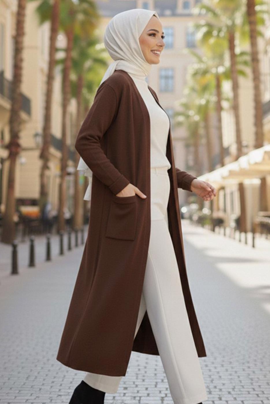 Tesettür giyim KAHVE TRİKO HIRKA T 5417