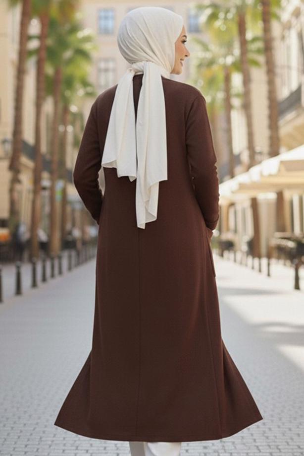 Tesettür giyim KAHVE TRİKO HIRKA T 5417 - TRENDTESETTÜR