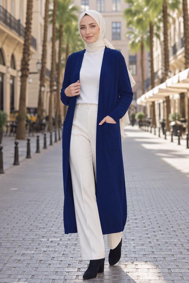 Tesettür giyim LACİVERT TRİKO HIRKA T 5417 - TRENDTESETTÜR