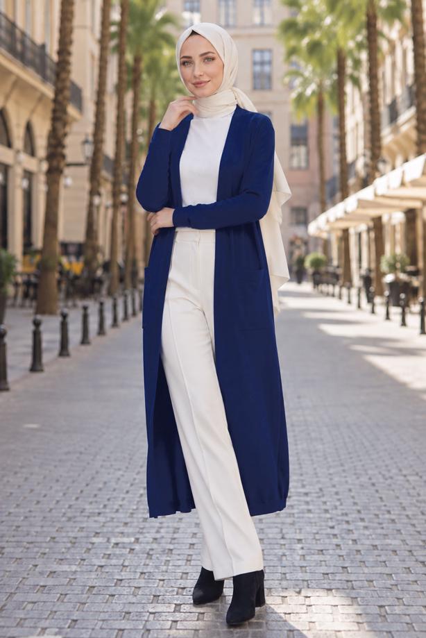 Tesettür giyim LACİVERT TRİKO HIRKA T 5417 - TRENDTESETTÜR