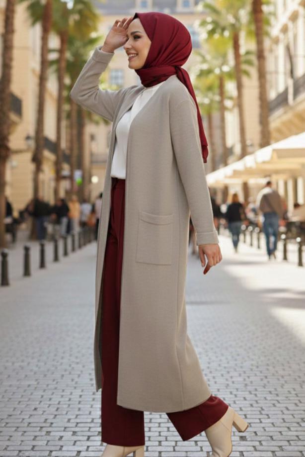 Tesettür giyim VİZON TRİKO HIRKA T 5417 - TRENDTESETTÜR