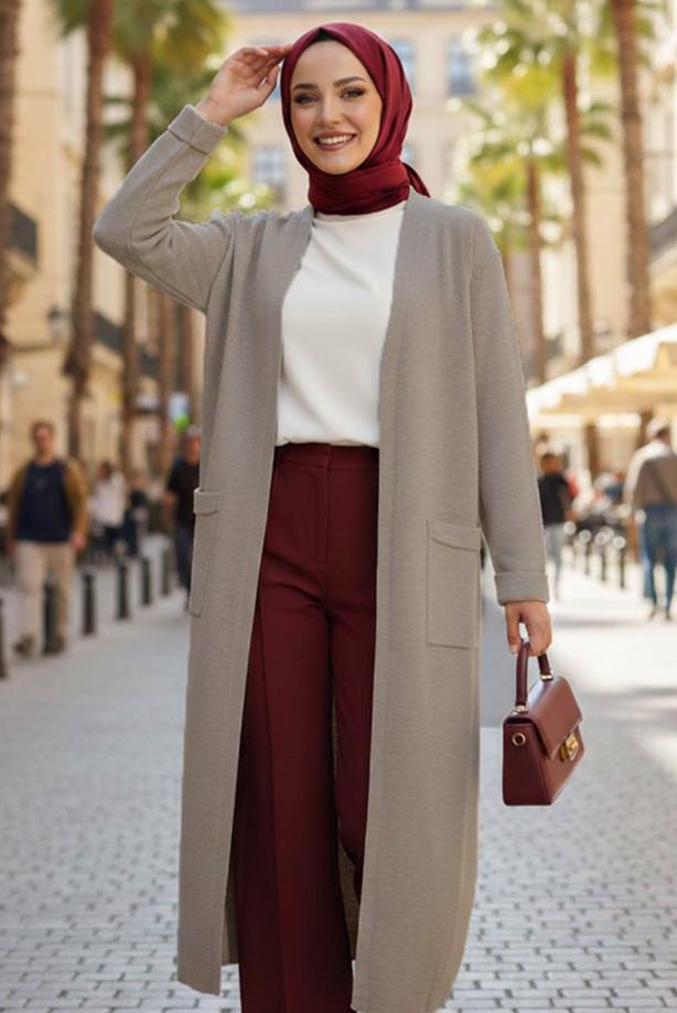 Tesettür giyim VİZON TRİKO HIRKA T 5417 - TRENDTESETTÜR