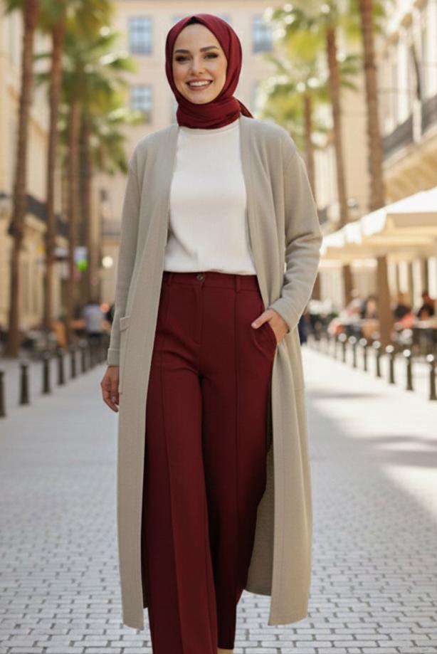 Tesettür giyim VİZON TRİKO HIRKA T 5417 - TRENDTESETTÜR