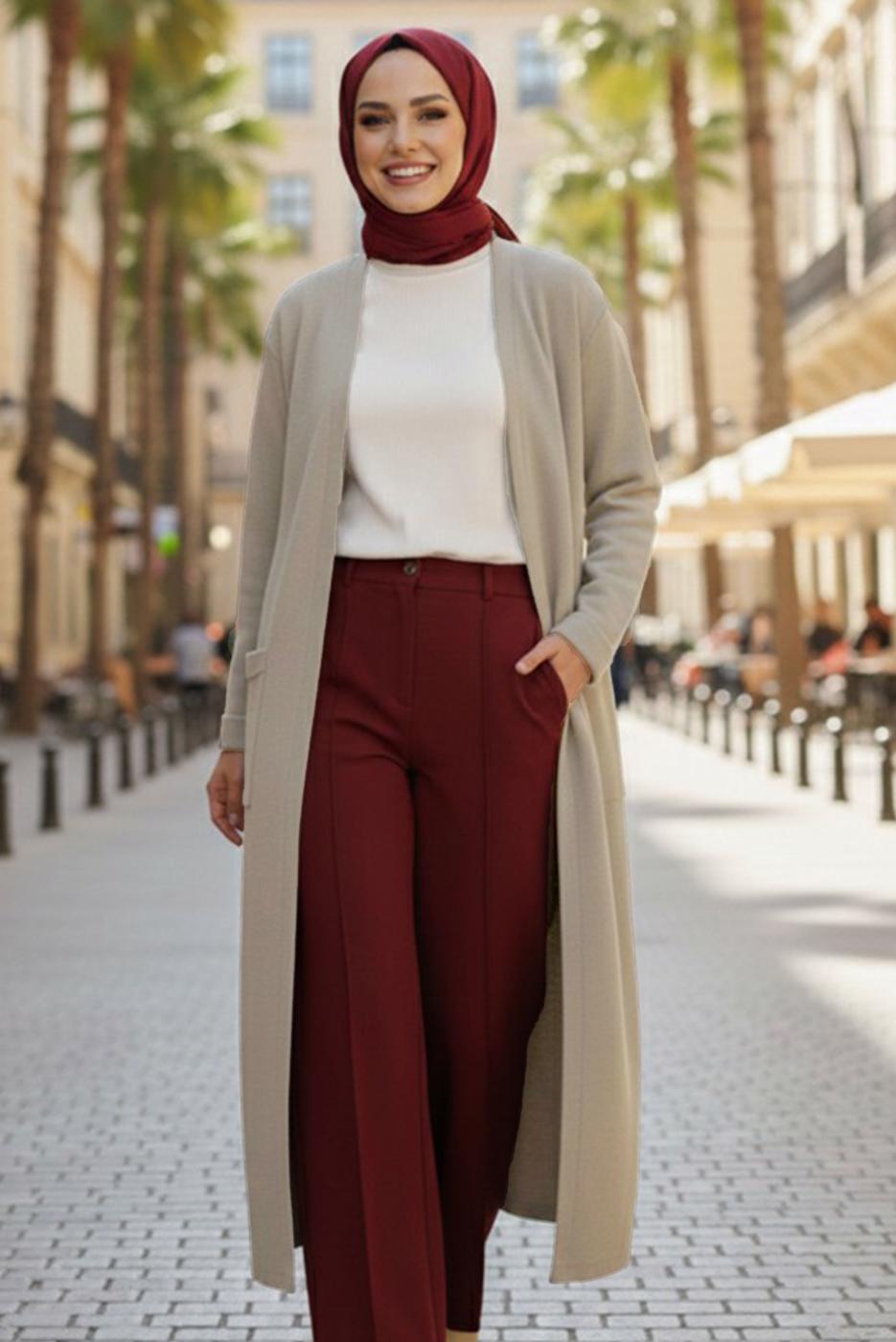 Tesettür giyim VİZON TRİKO HIRKA T 5417