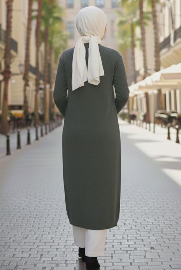 Tesettür giyim GRİ TRİKO HIRKA T 5417 - TRENDTESETTÜR