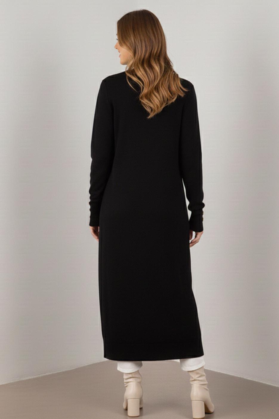 Tesettür giyim SİYAH BAKLAVA DESENLİ UZUN HIRKA T 5923