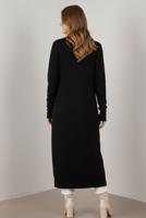 Tesettür giyim SİYAH BAKLAVA DESENLİ UZUN HIRKA T 5923