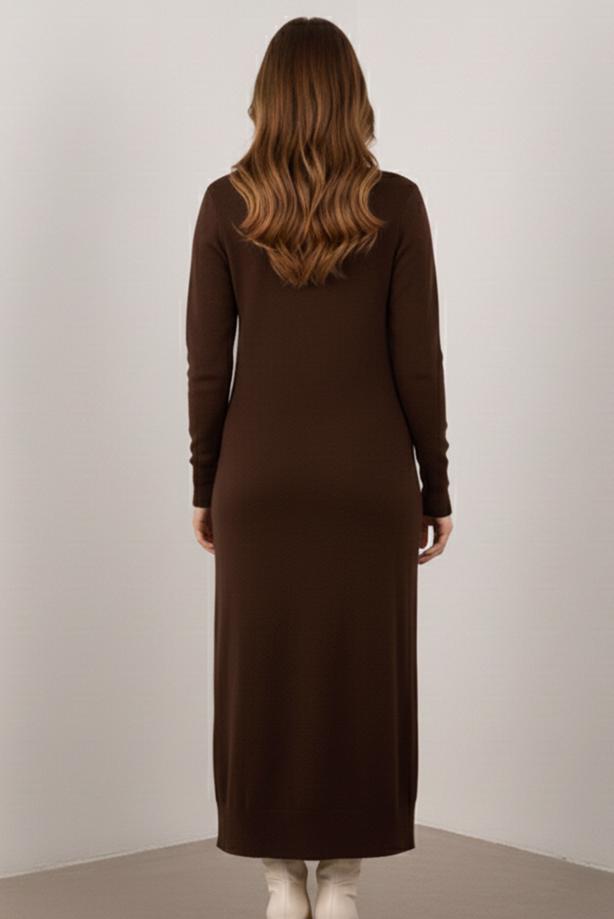 Tesettür giyim KAHVE BAKLAVA DESENLİ UZUN HIRKA T 5923 - TRENDTESETTÜR