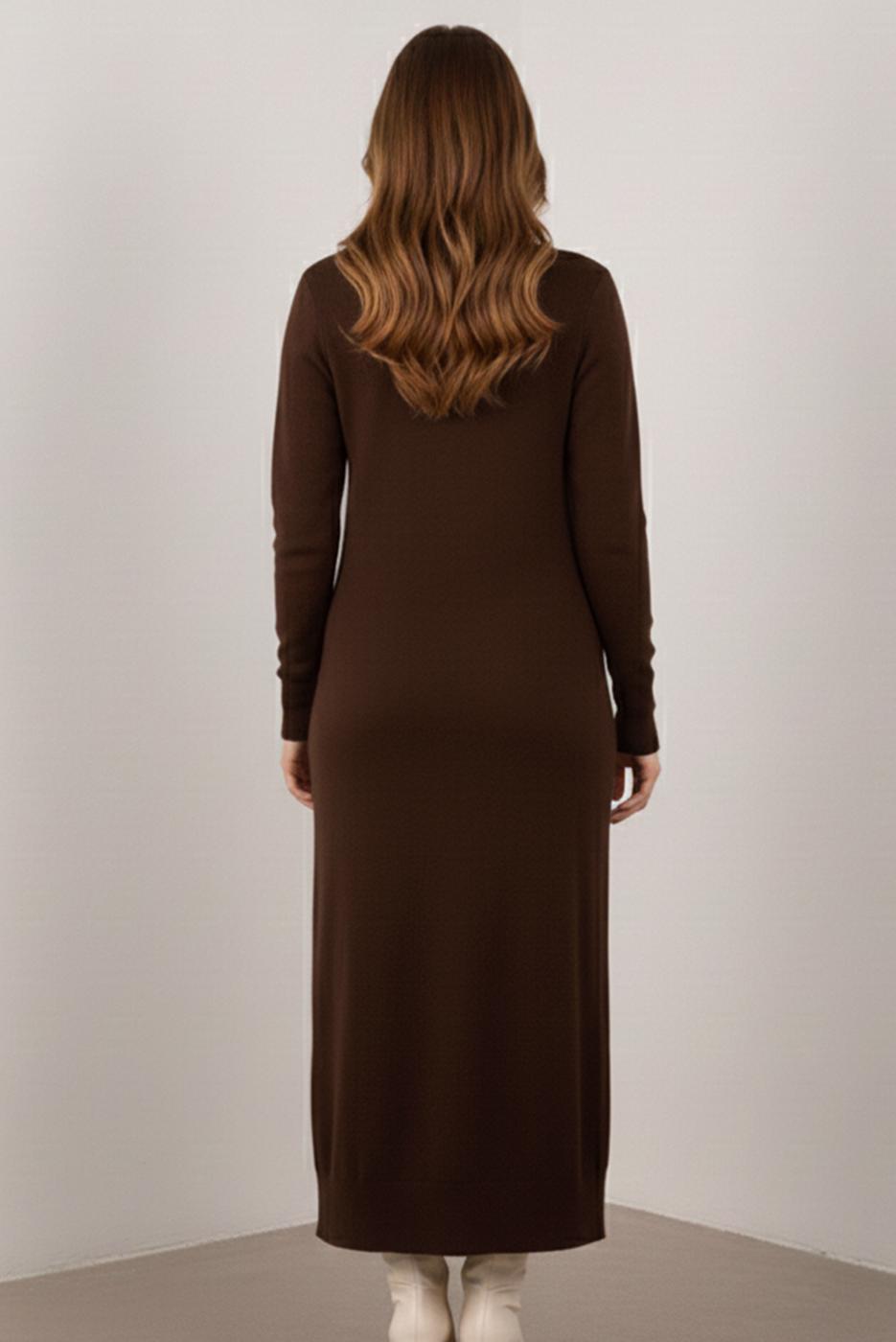 Tesettür giyim KAHVE BAKLAVA DESENLİ UZUN HIRKA T 5923