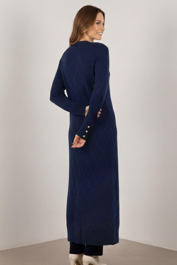 Tesettür giyim LACİVERT BAKLAVA DESENLİ UZUN HIRKA T 5923 - TRENDTESETTÜR