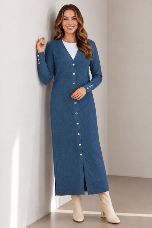 Hijab clothing NAVY BLUE PATTERNED LONG CARDIGAN T 5923 - TRENDTESETTÜR