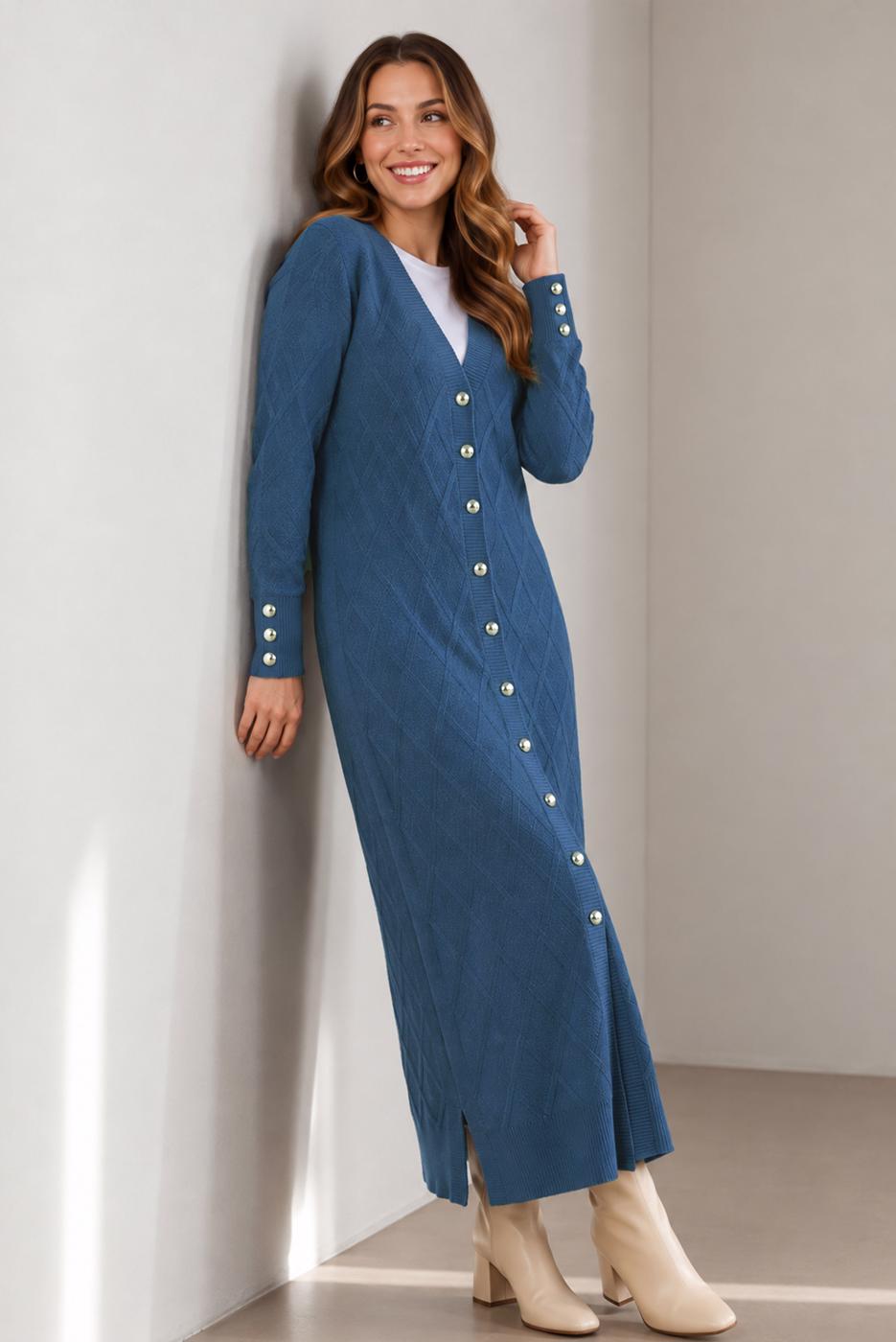 Hijab clothing NAVY BLUE PATTERNED LONG CARDIGAN T 5923