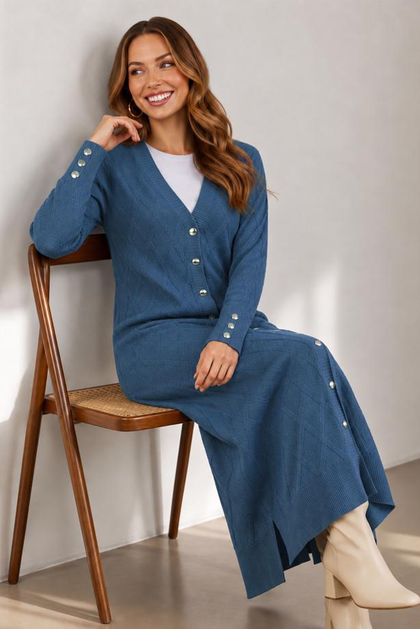 Hijab clothing NAVY BLUE PATTERNED LONG CARDIGAN T 5923 - TRENDTESETTÜR