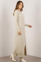 Tesettür giyim BEJ BAKLAVA DESENLİ UZUN HIRKA T 5923