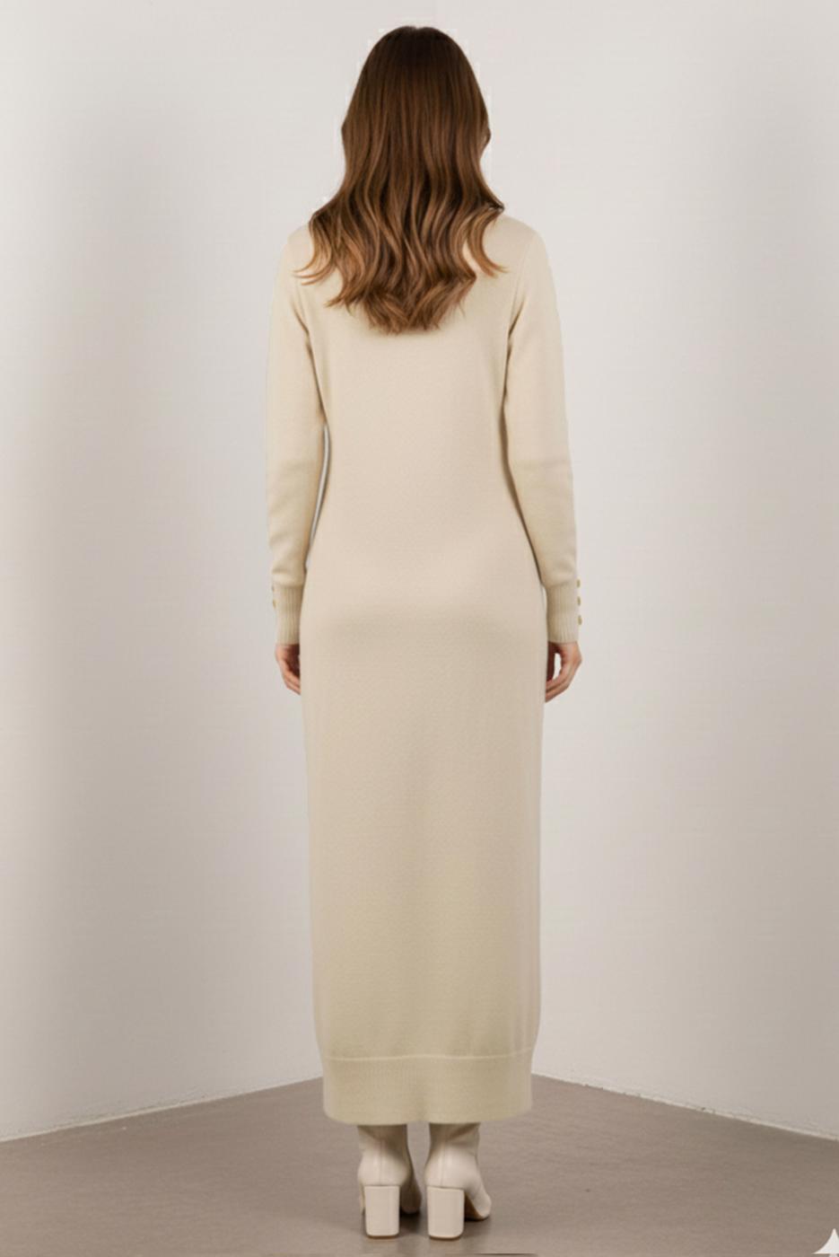 Tesettür giyim BEJ BAKLAVA DESENLİ UZUN HIRKA T 5923