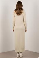 Tesettür giyim BEJ BAKLAVA DESENLİ UZUN HIRKA T 5923