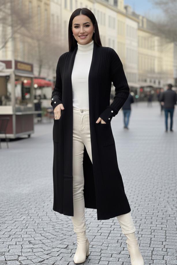 Tesettür giyim SİYAH TRİKO HIRKA T 6417 - TRENDTESETTÜR