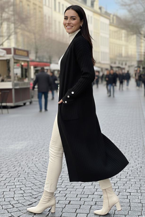 Tesettür giyim SİYAH TRİKO HIRKA T 6417 - TRENDTESETTÜR