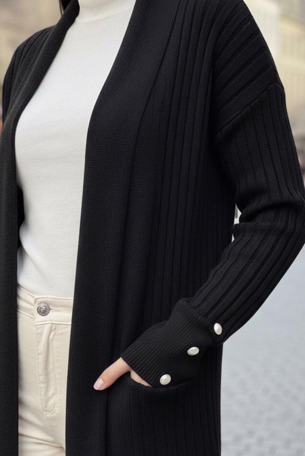 Tesettür giyim SİYAH TRİKO HIRKA T 6417 - TRENDTESETTÜR