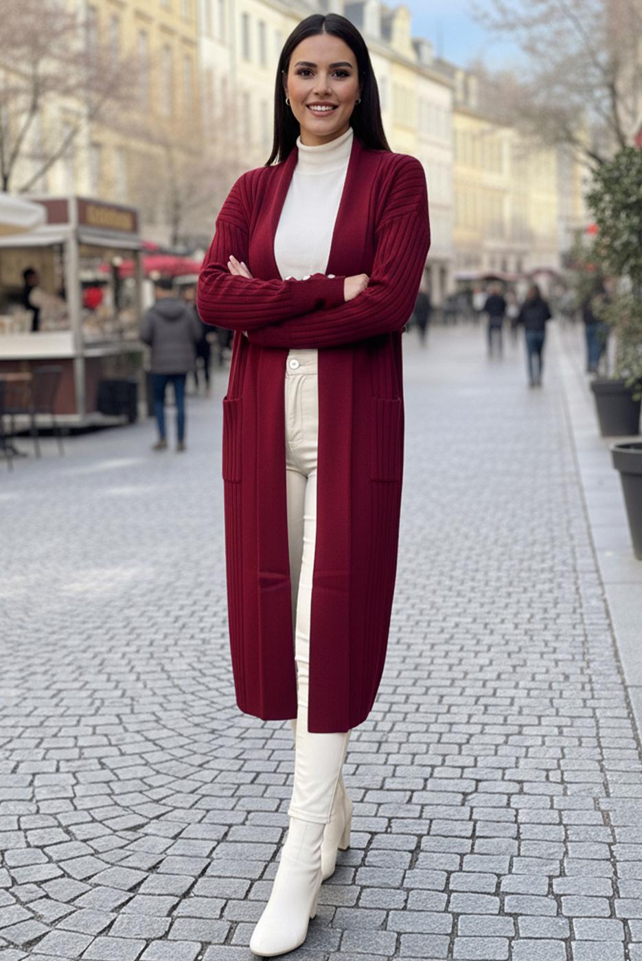 Tesettür giyim BORDO TRİKO HIRKA T 6417