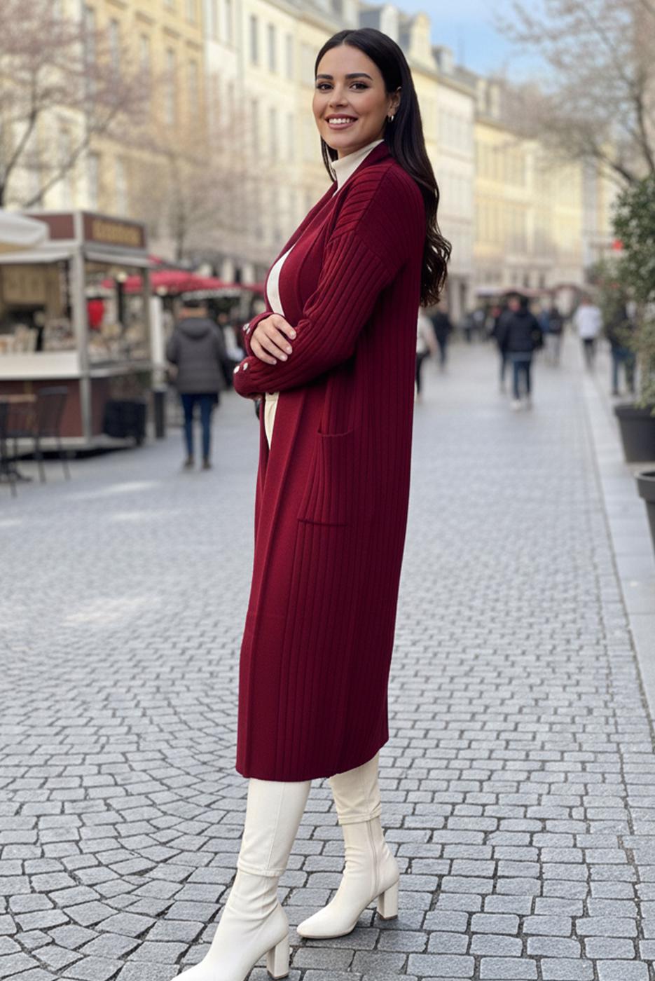 Tesettür giyim BORDO TRİKO HIRKA T 6417