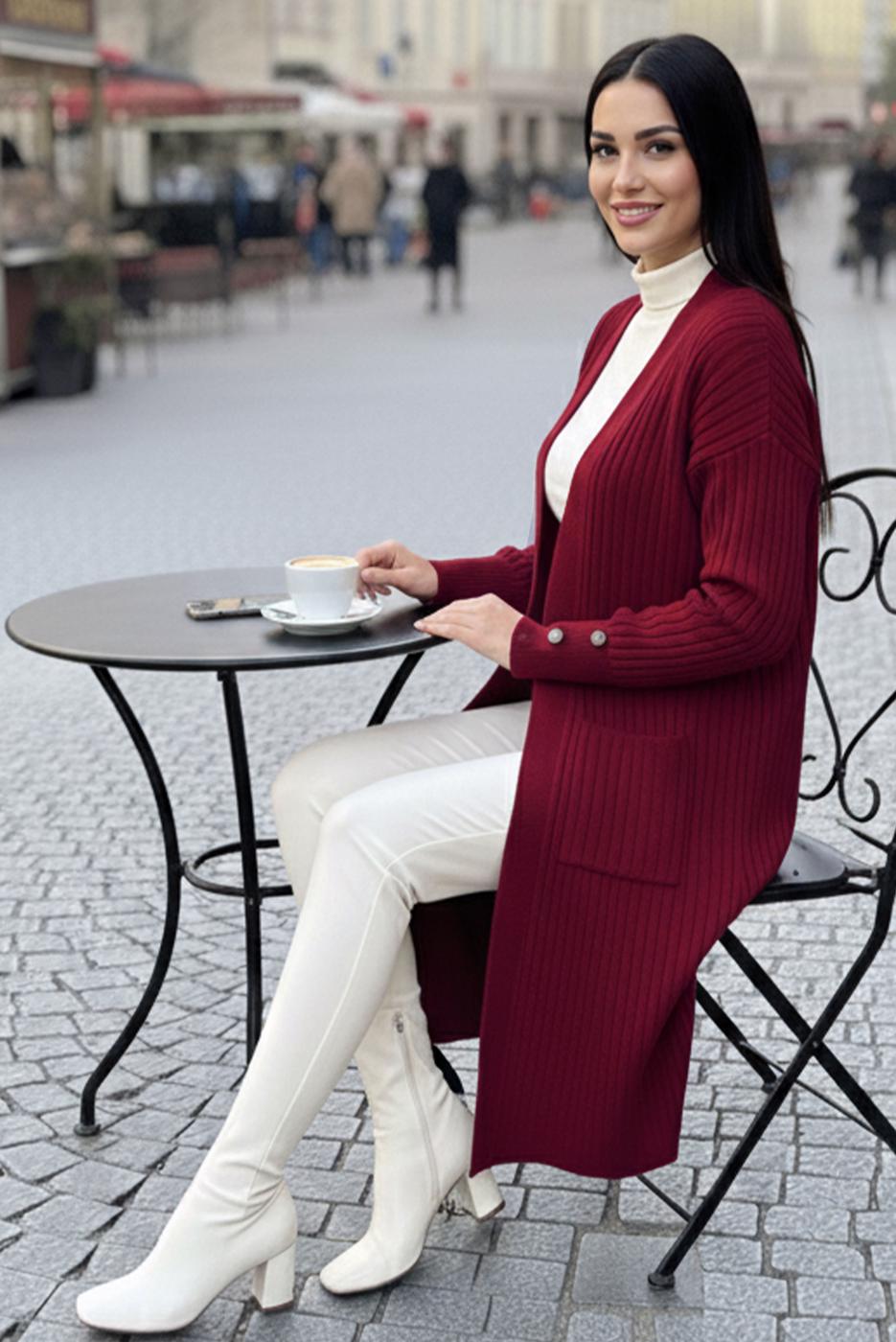 Tesettür giyim BORDO TRİKO HIRKA T 6417