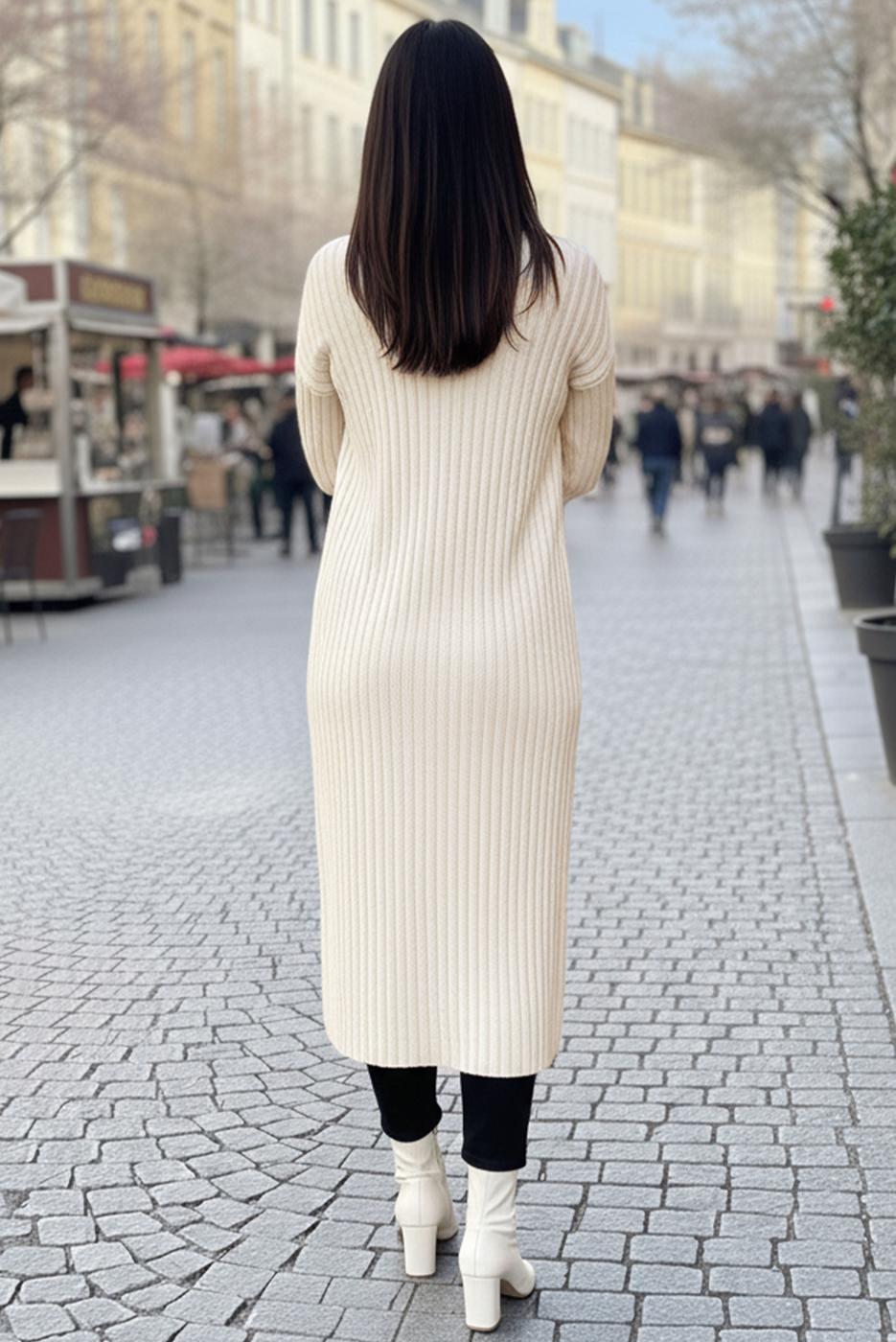 Tesettür giyim EKRU TRİKO HIRKA T 6417