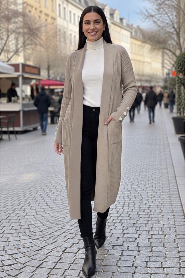 Tesettür giyim VİZON TRİKO HIRKA T 6417 - TRENDTESETTÜR
