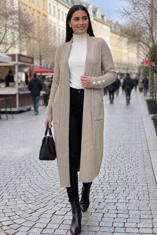 Tesettür giyim VİZON TRİKO HIRKA T 6417 - TRENDTESETTÜR