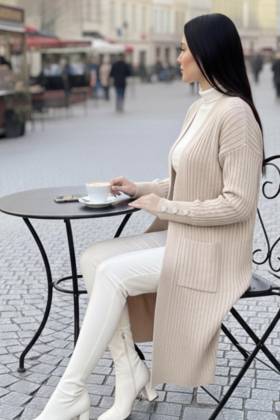 Tesettür giyim BEJ TRİKO HIRKA T 6417