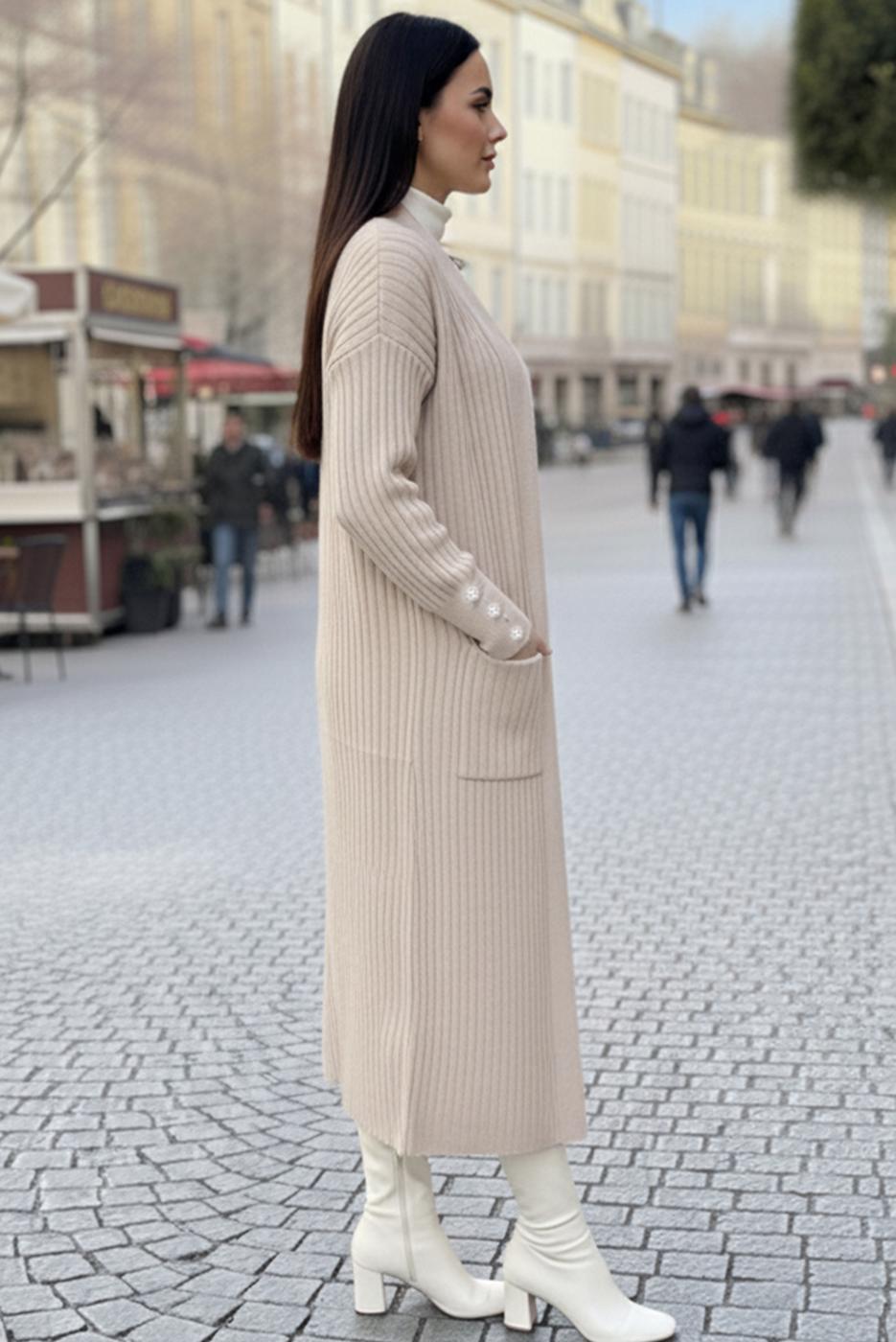 Tesettür giyim BEJ TRİKO HIRKA T 6417